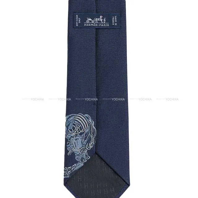 2023 SS HERMES tie Heavy Silk Tie Robocabar Marine/Ciel Silk100%[EXCELLENT][Authentic]