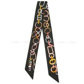 2023SS HERMES scarf Twilly Do Re Boucles Noir(Black)/Rose/Multicolor Silk100%[BRAND NEW][Authentic]