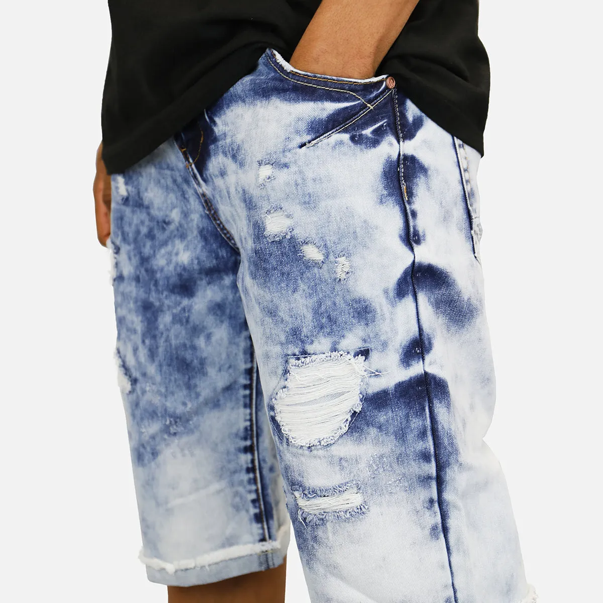 ACID WASH RIP DENIM SHORTS