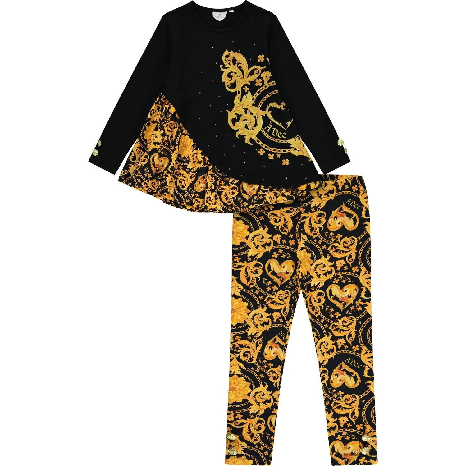 A'Dee - Black and gold 2 piece legging set, Babs