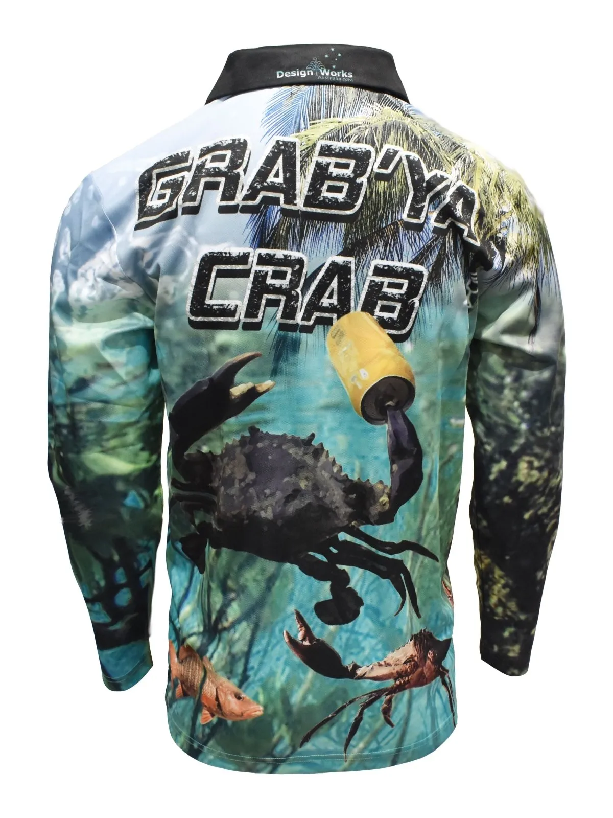 Adult Long Sleeve Zip Fishing Shirts - Grab Ya Crab Plus Size