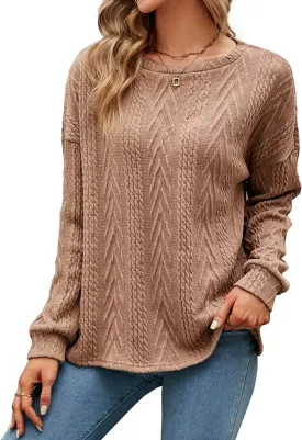 Amy Fashion - Cable Knit Tunic Sweater Crewneck Long Sleeve Sweater