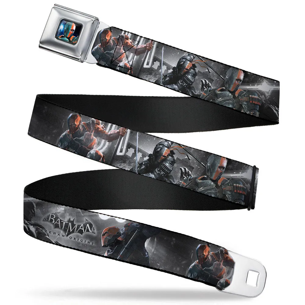 Arkham Origins Deathstroke Face CLOSE-UP Full Color Seatbelt Belt - BATMAN ARKHAM ORIGINS Deathstroke 3-Poses/Batman Battle Scene Grays/Reds Webbing