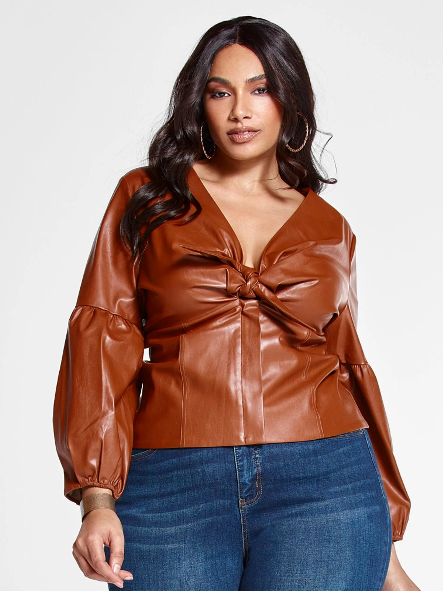 Ashley Tie Front Faux Leather Top