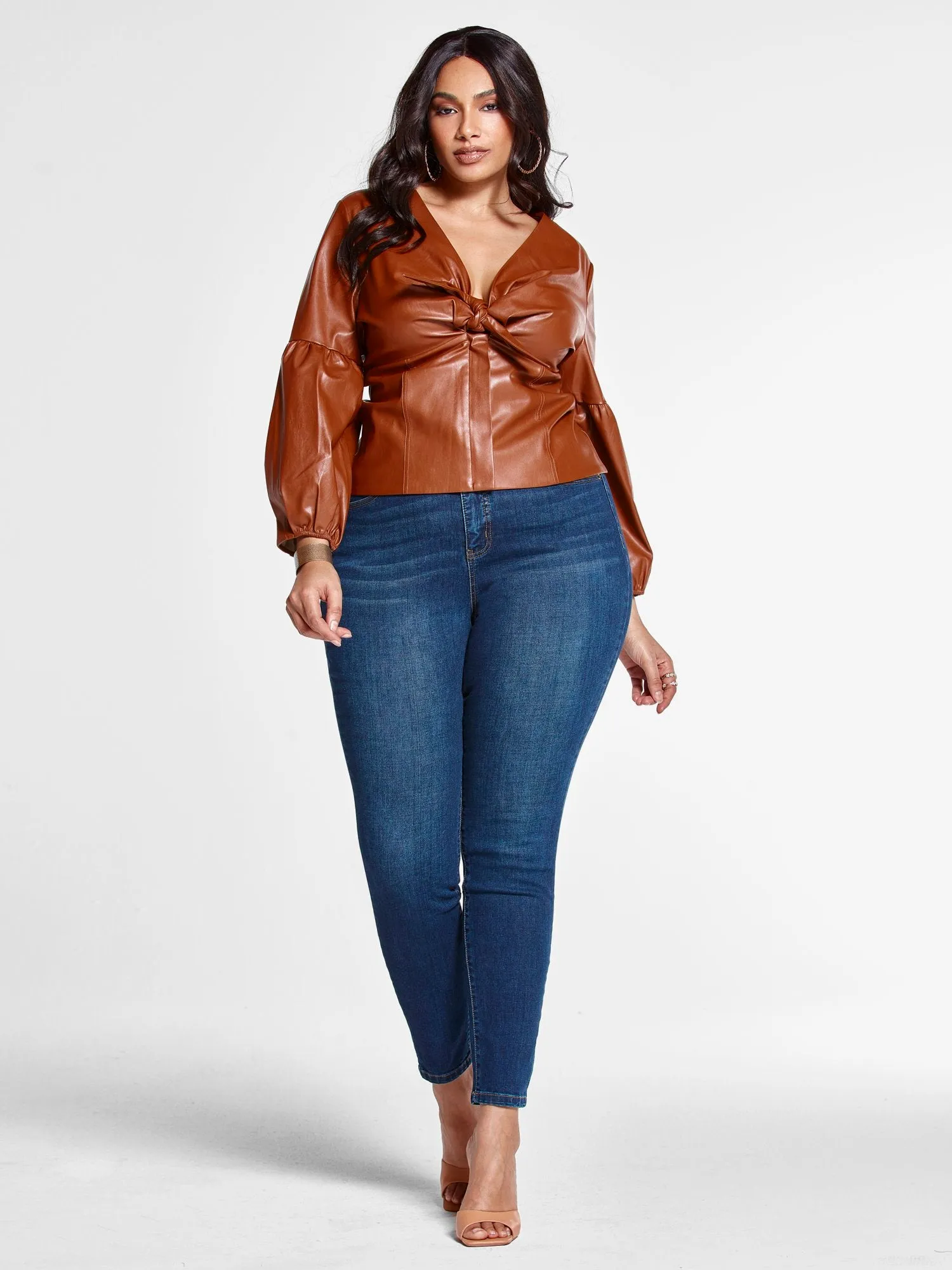 Ashley Tie Front Faux Leather Top