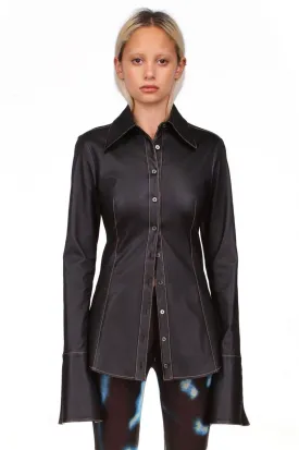 Black Leather Button Down Black Shirt