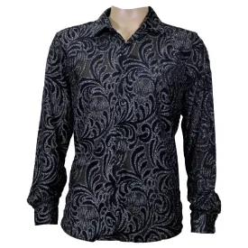 Black Micro Stretch Velvet Casual Button Down