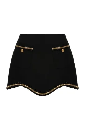 BLACK SCALOP EDGE WOOL MINI SKIRT