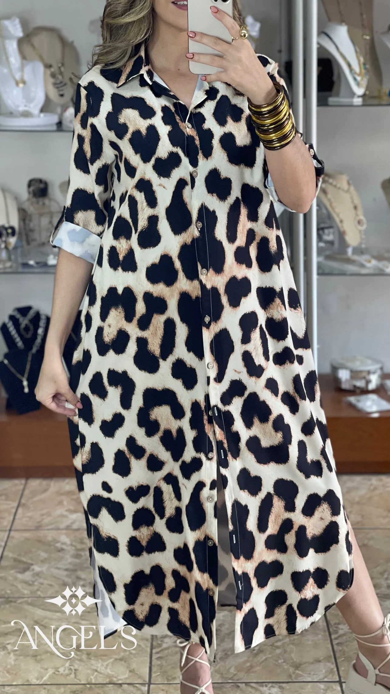 Button Down Leopard Maxi Dress