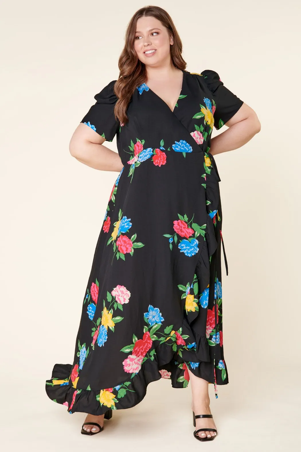 Cheyenne Floral Print Hi Low Maxi Wrap Dress Curve