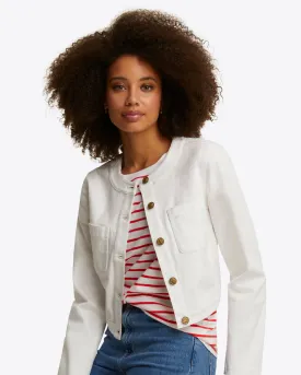 Collarless Jacket in White Denim