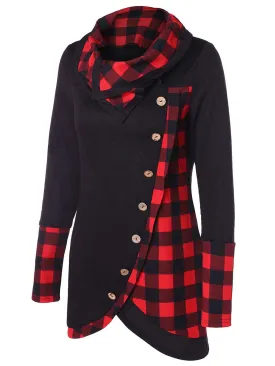 Fashion Casual Pile Collar Plaid Long Sleeve Top