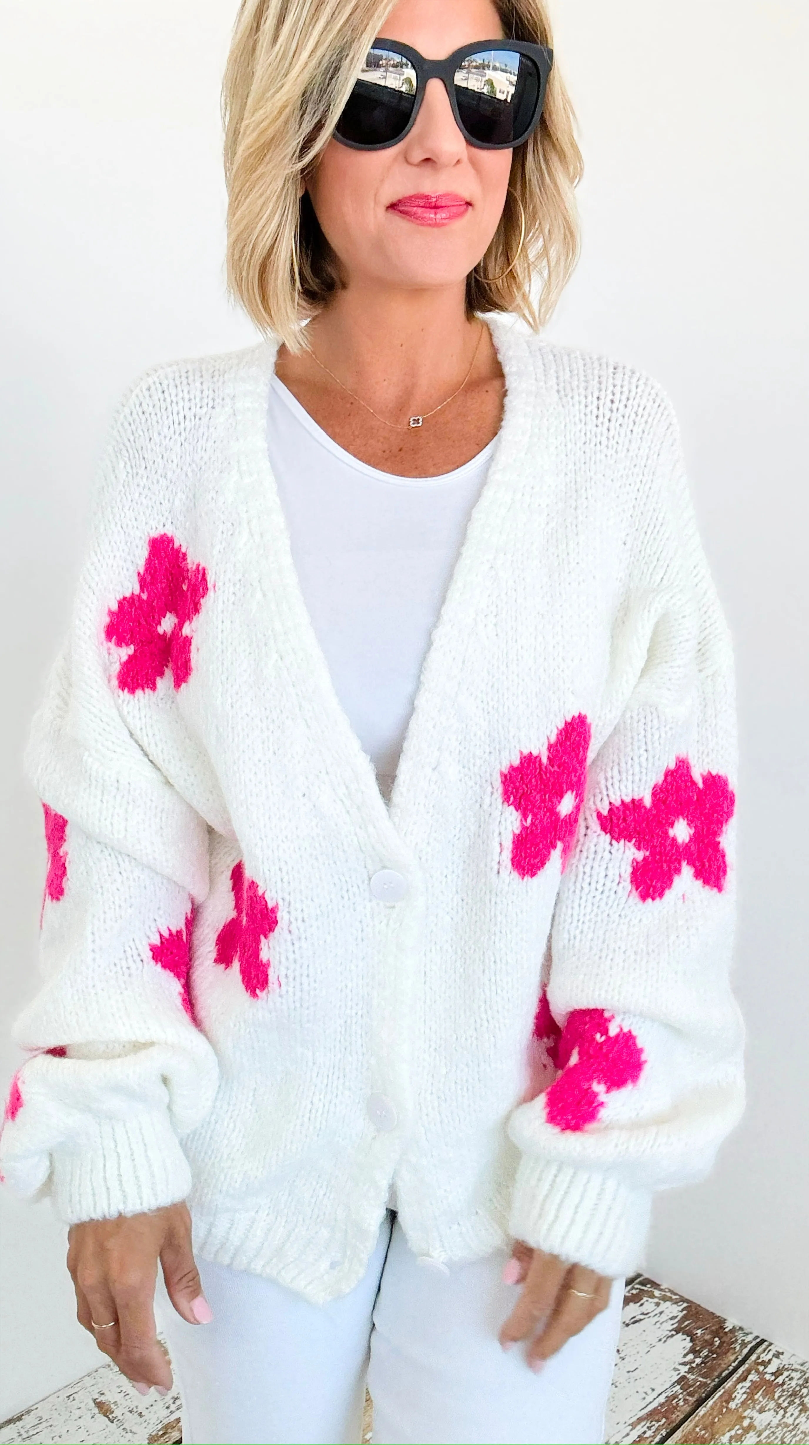 Flowers Pink Italian Cardigan