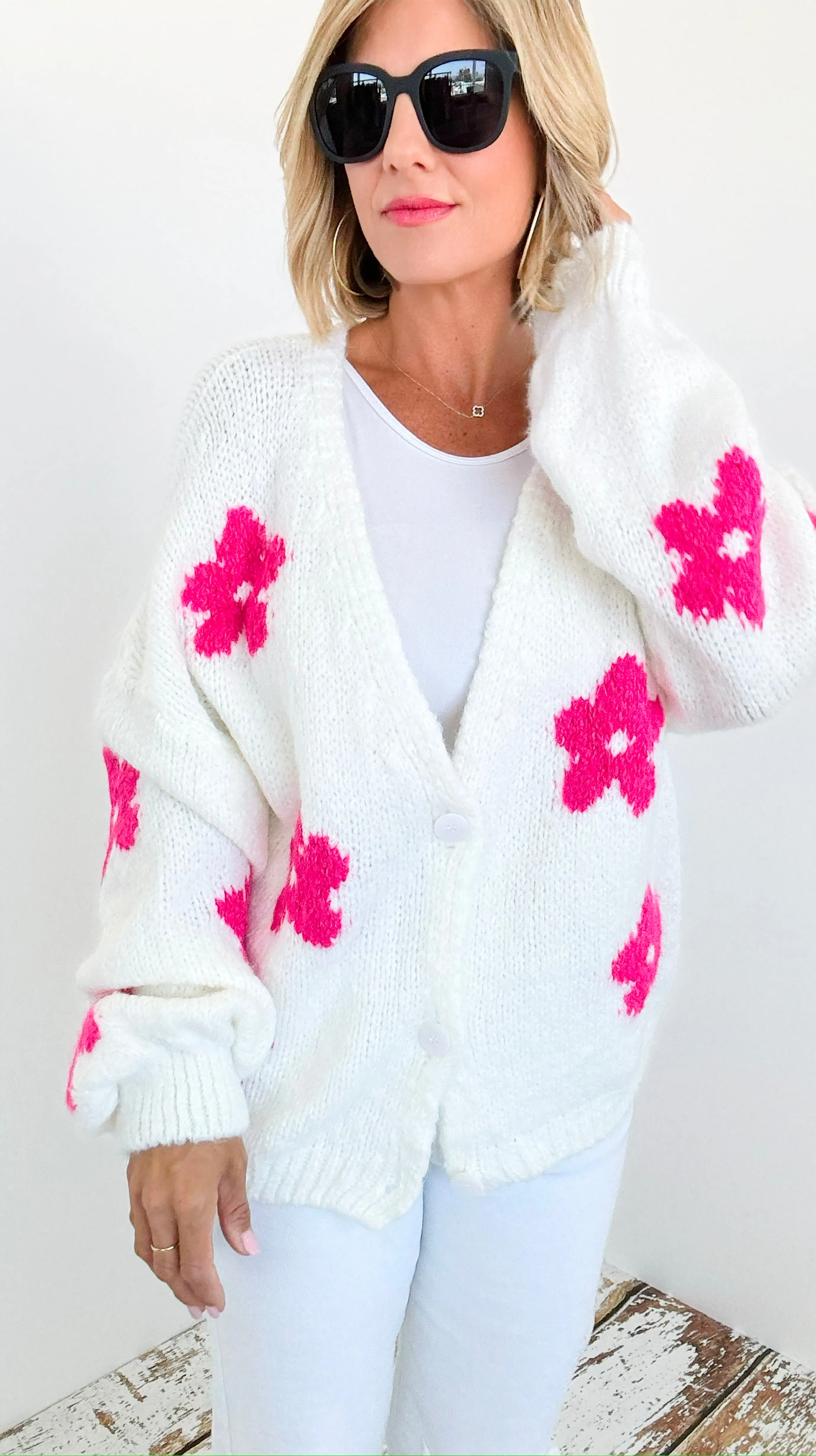 Flowers Pink Italian Cardigan