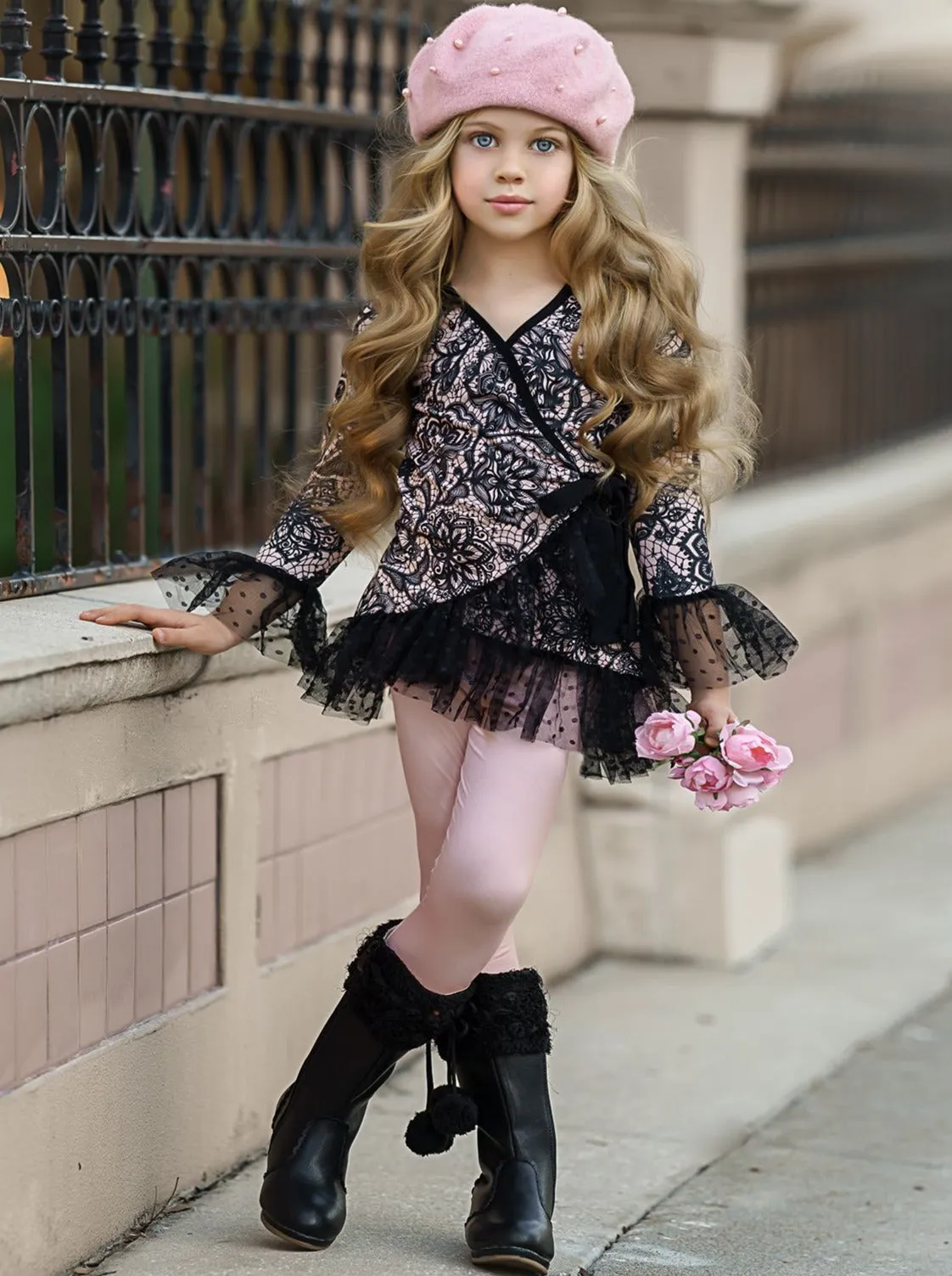 Girls Show Stopper Long Sleeve Ruffled Tunic And Legging Set