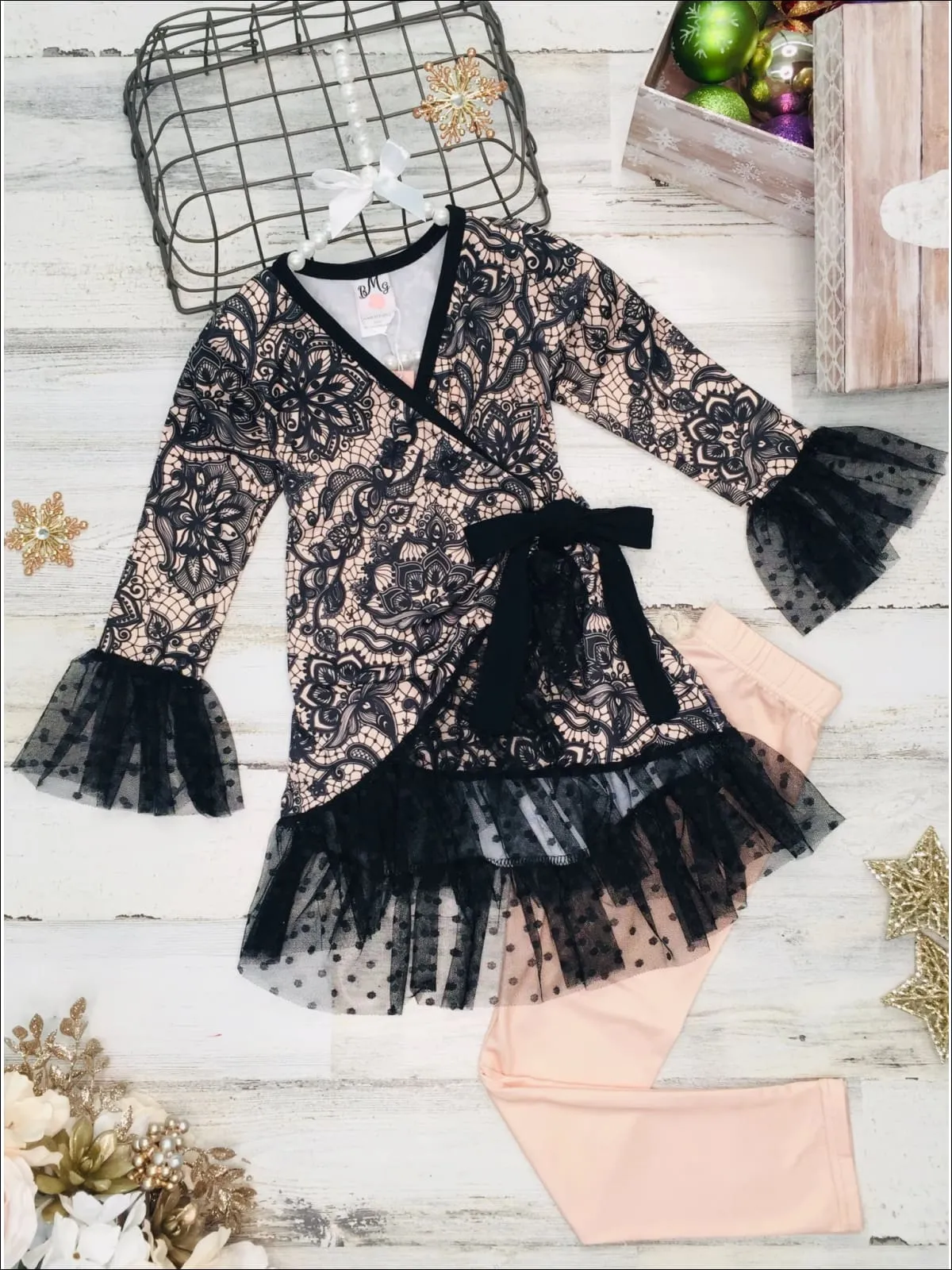 Girls Show Stopper Long Sleeve Ruffled Tunic And Legging Set