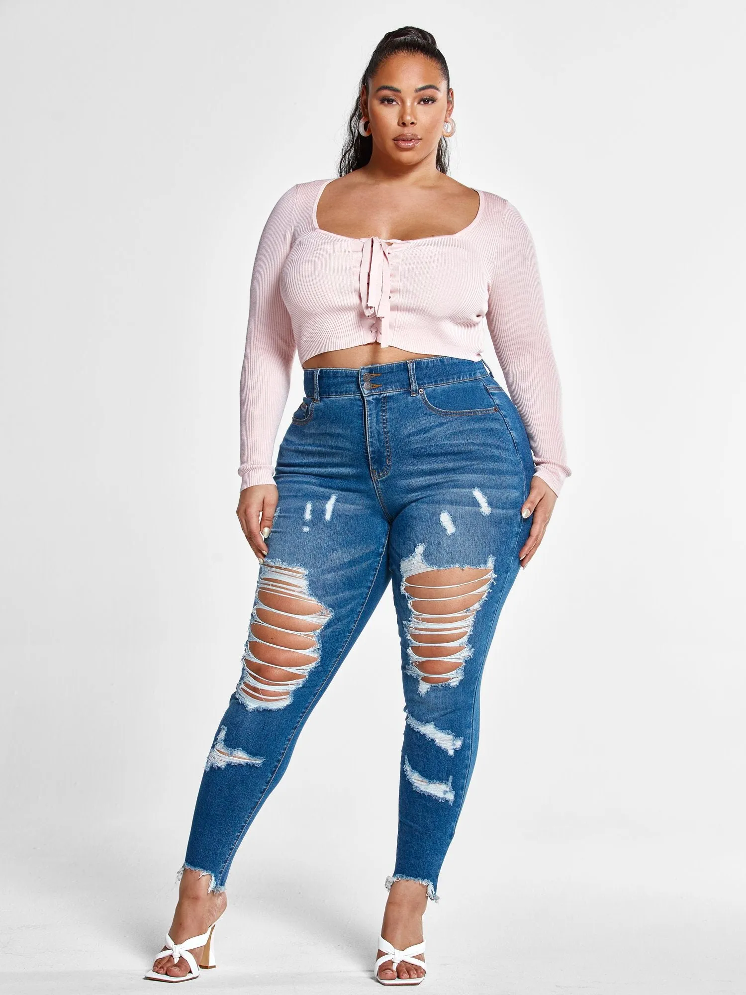 High Rise Blowout Curvy Fit Skinny Jeans - Short Inseam