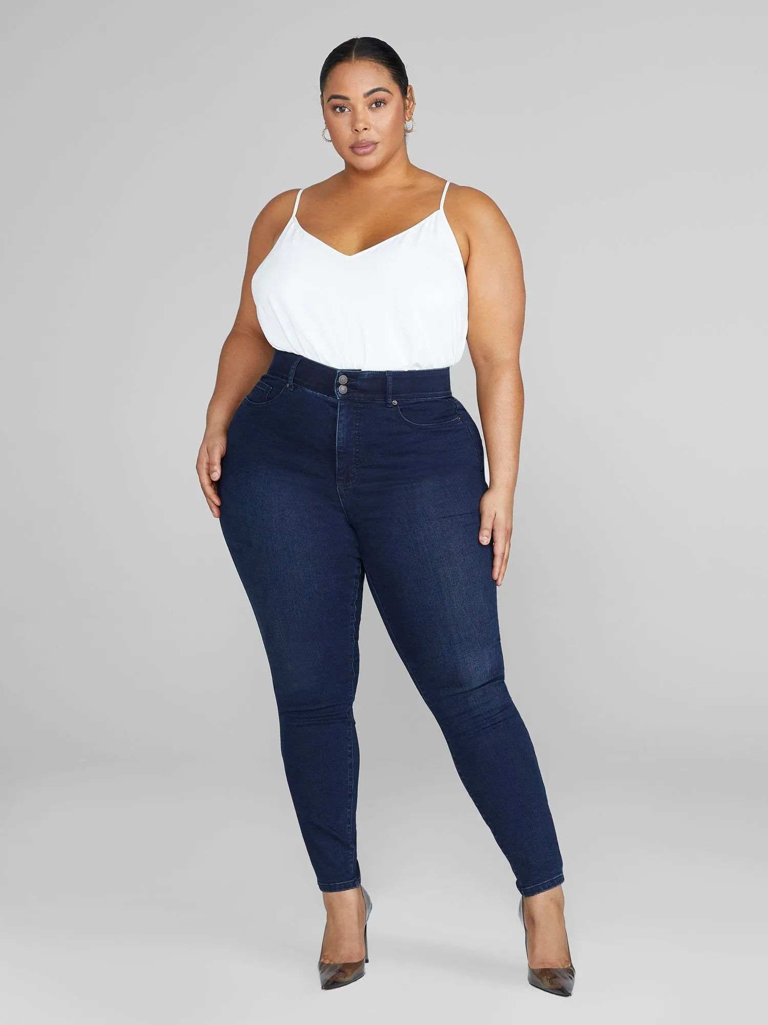 High Rise Curvy Fit Skinny Jeans in Dark Indigo - Short Inseam