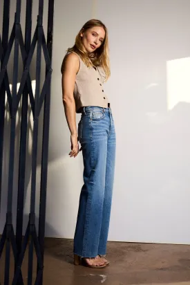 HIGH RISE WIDE STRAIGHT JEANS WITH SCISSOR CUT HEM / SP-P12187