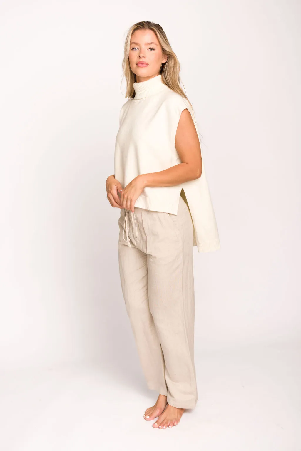 Kat High-Low Turtleneck Sweater in Coconut Milk