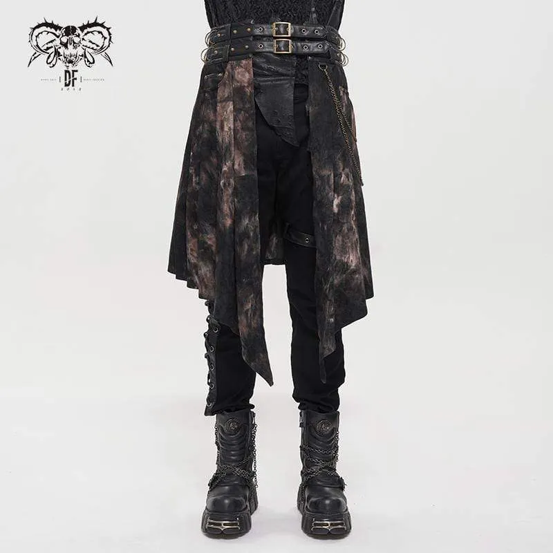 Men's Gothic Tie-dyed Faux Leather Splice Kilt with Belts