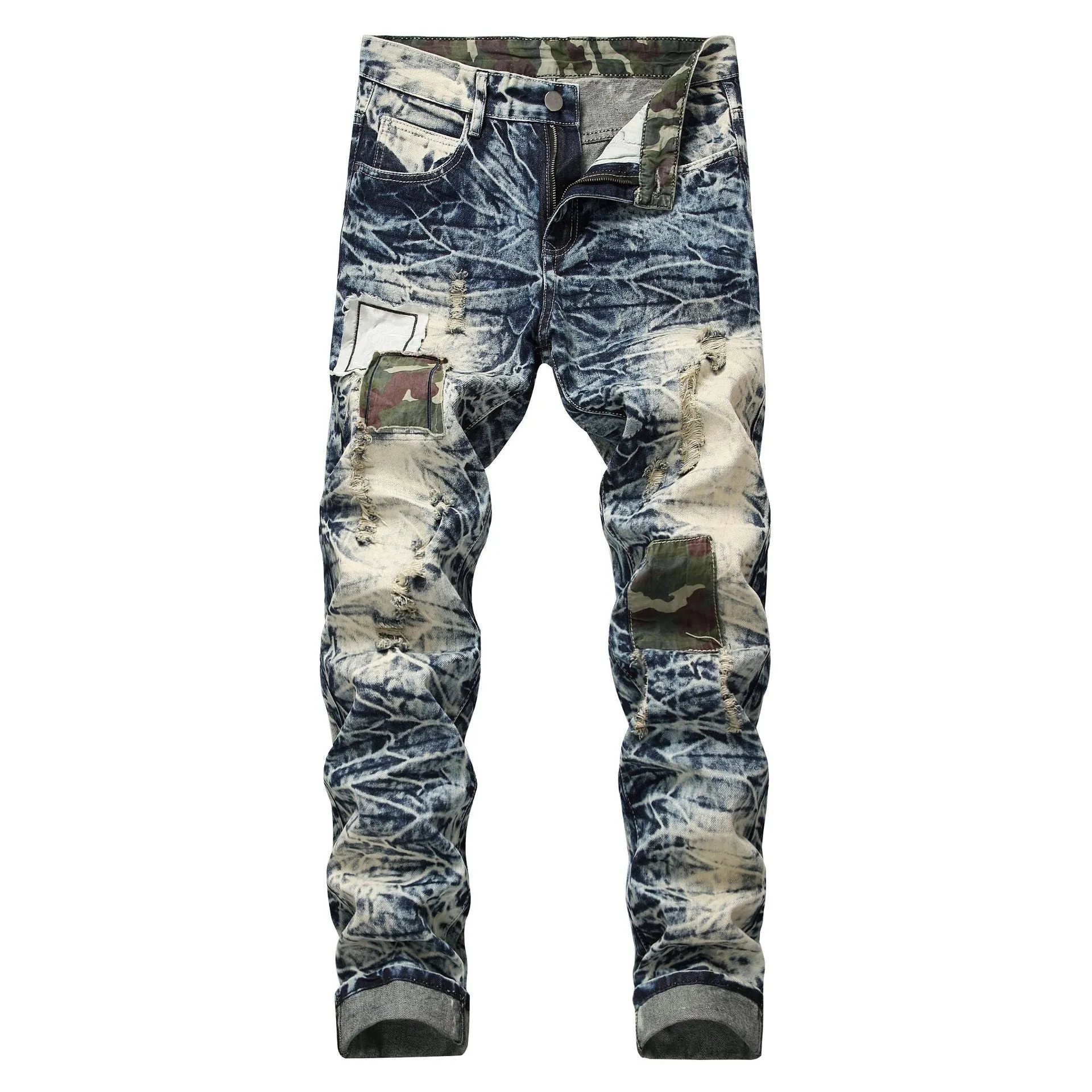 Men's Straight Cut Camo Patch Jeans