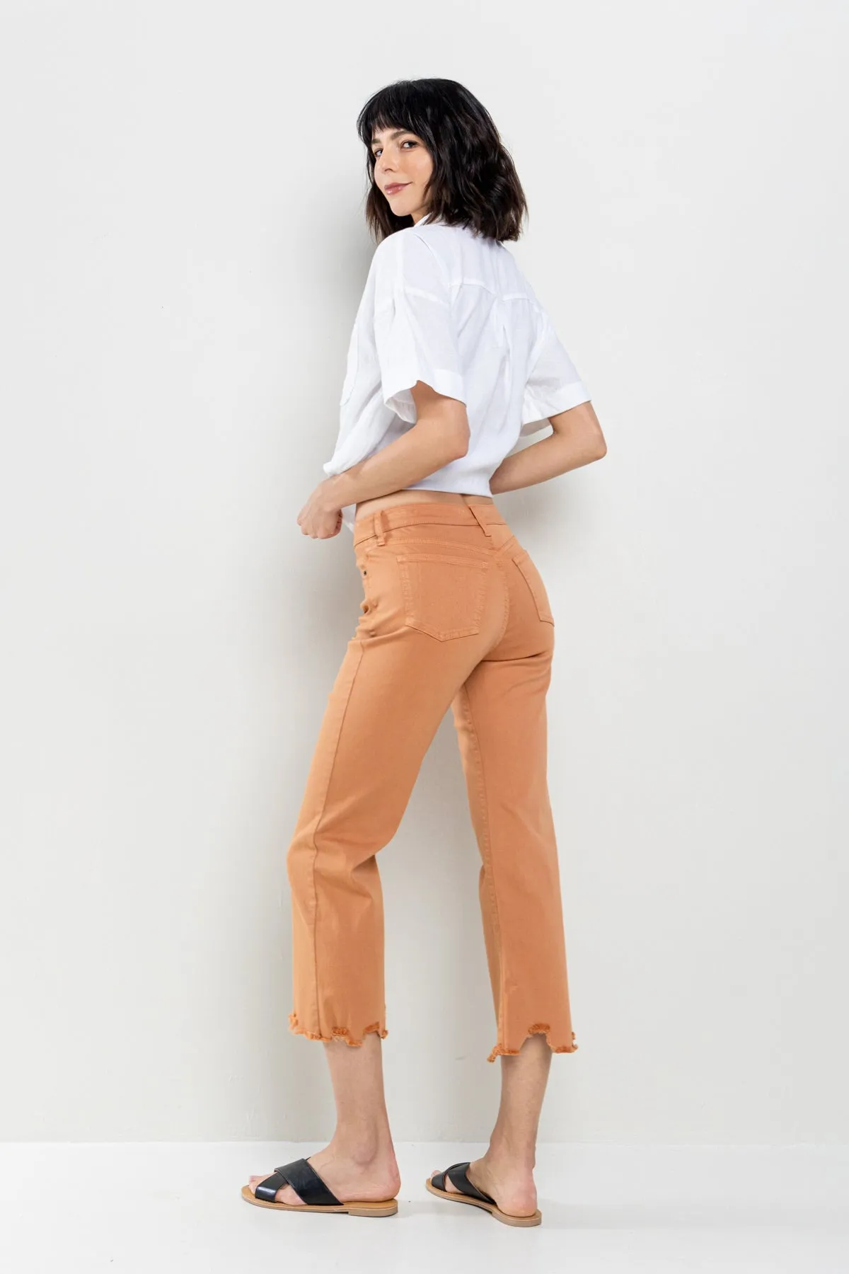 MID RISE STRAIGHT JEANS IN PHEASANT WITH FRAYED HEM  / SP-P10626PH