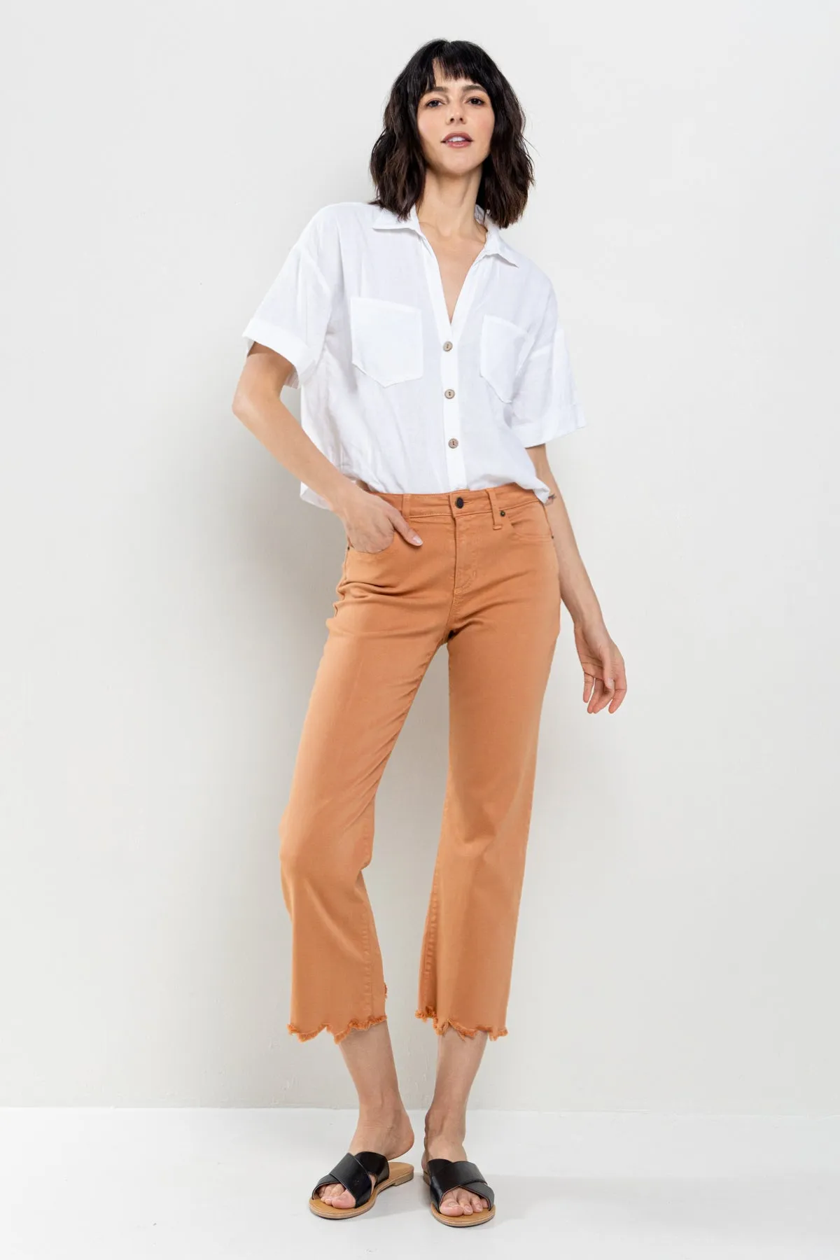 MID RISE STRAIGHT JEANS IN PHEASANT WITH FRAYED HEM  / SP-P10626PH