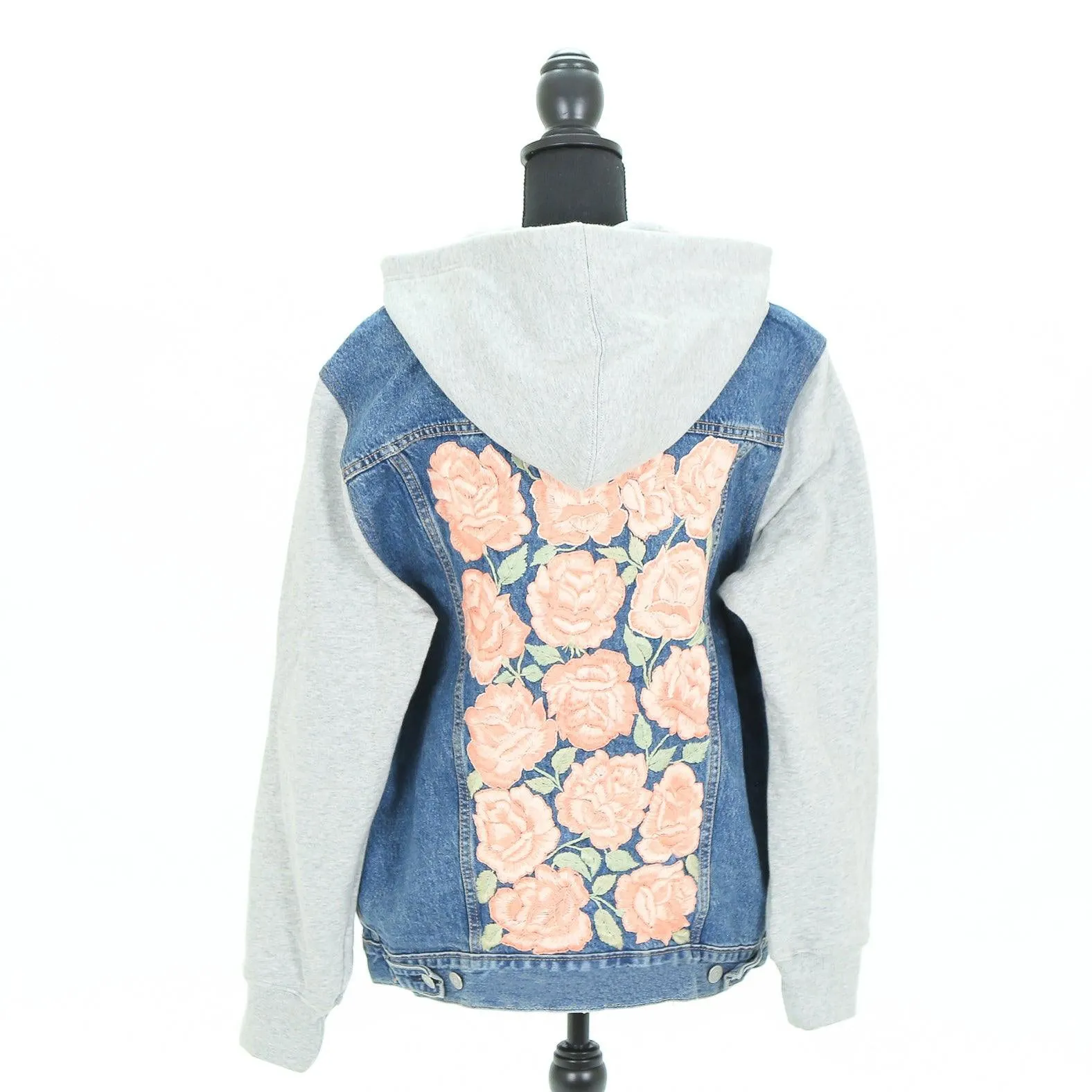 MK22506 - Embroidered Denim Jacket Acid Gray - Hooded