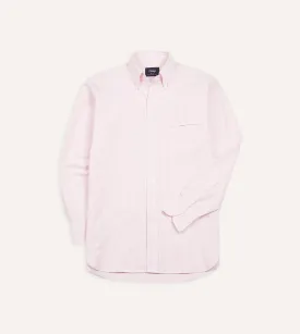 Pale Pink Ticking Stripe Cotton Oxford Cloth Button-Down Shirt