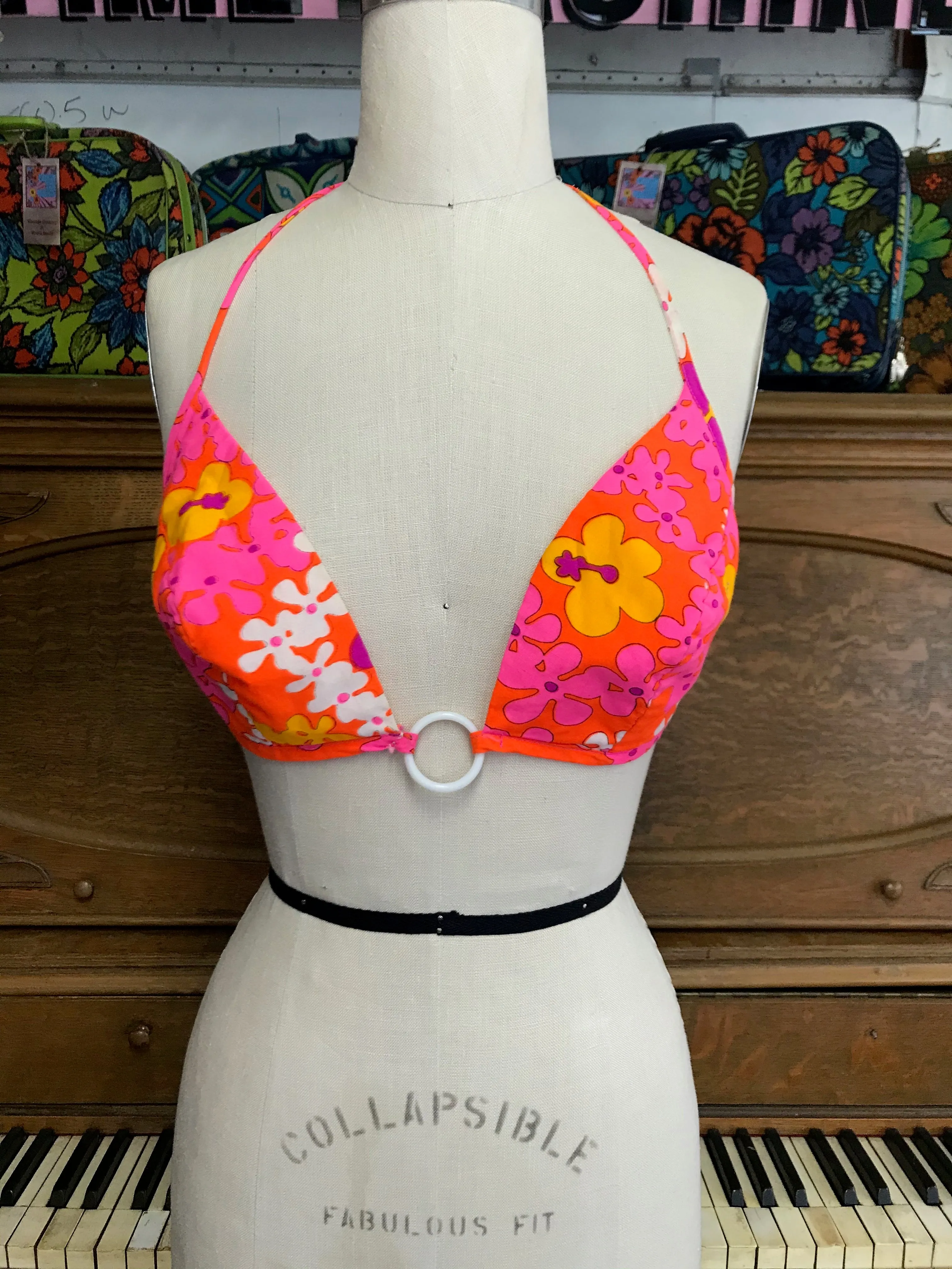 Vintage 60s | Psycheldelic Day Glo Mod Flower Power Bralette Bikini Top | C D