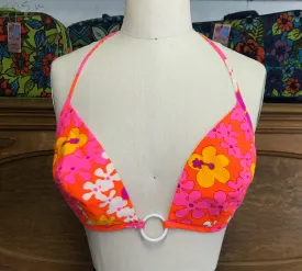 Vintage 60s | Psycheldelic Day Glo Mod Flower Power Bralette Bikini Top | C D