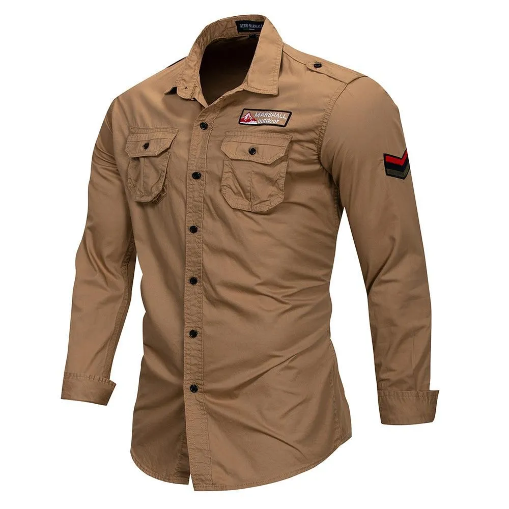 West Louis™ Cotton Military Long Sleeve Shirt