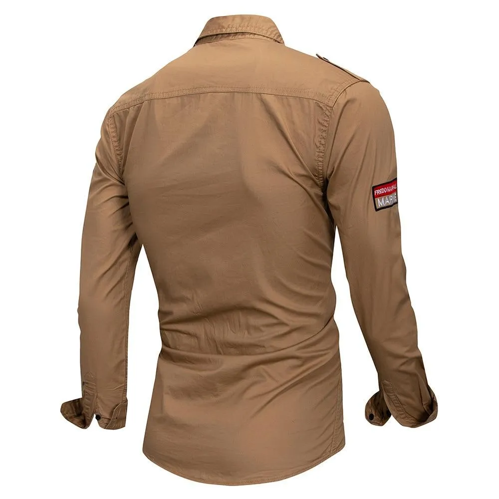 West Louis™ Cotton Military Long Sleeve Shirt